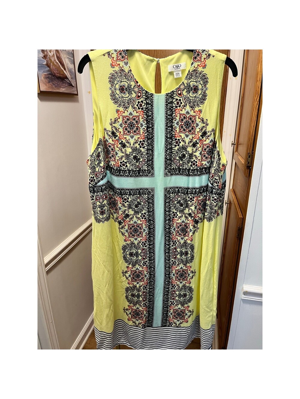 Cato Yellow Dress Medallion Scarf Print Sleeveless Knee Length - Picture 2 of 6